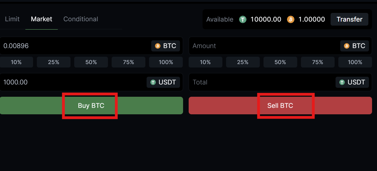 LeveX Buy BTC Button
