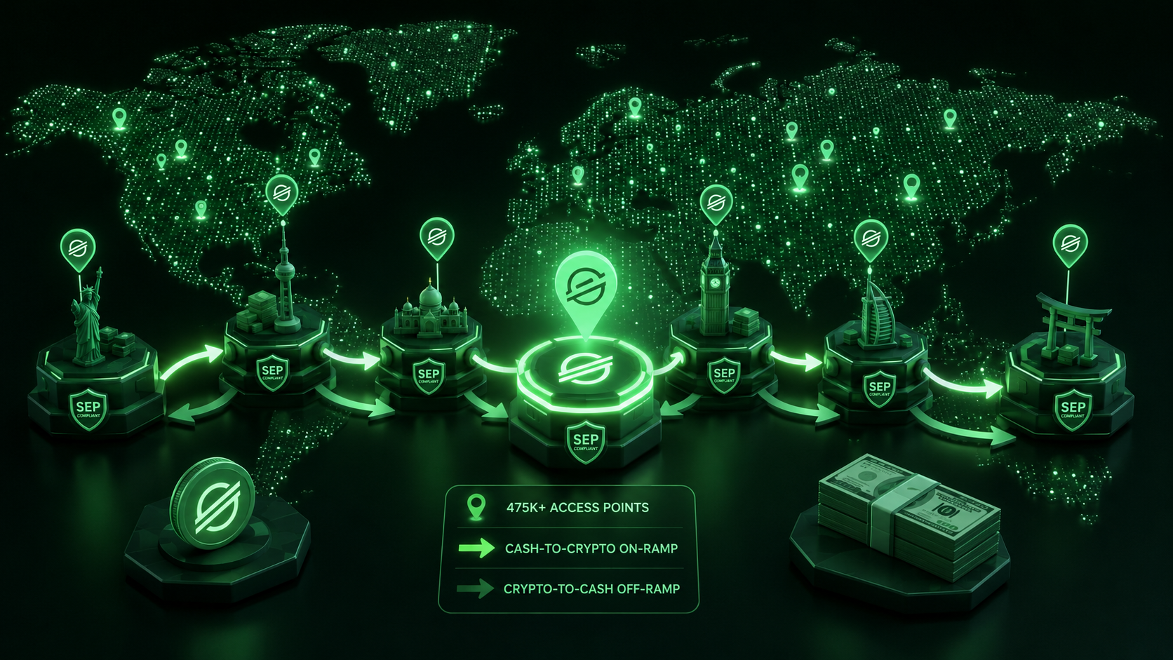 LeveX map of Stellar anchors bridging the chain to 475K cash access points