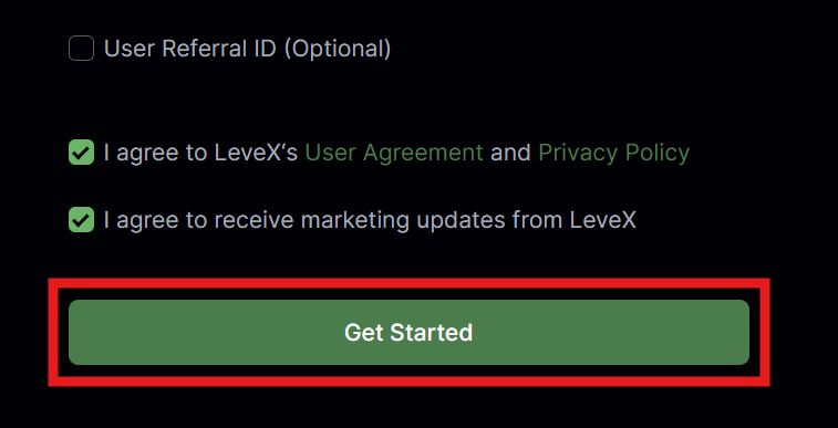 LeveX Register Get Started Button