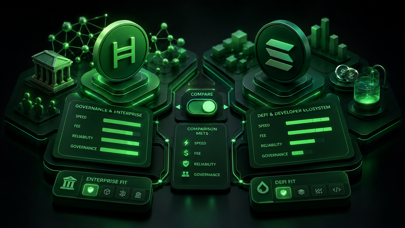 LeveX comparison of Hedera's enterprise focus against Solana's DeFi