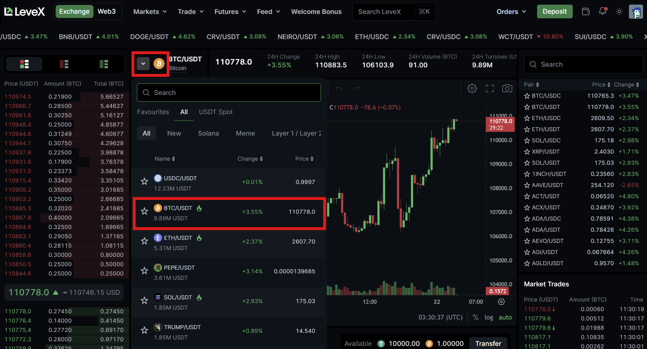 LeveX Spot Trade Select Token