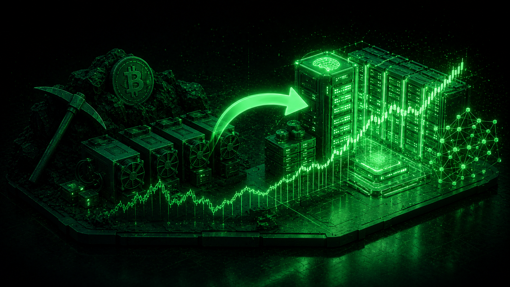 LeveX illustration of MARA pivoting from Bitcoin rigs to AI datacenters
