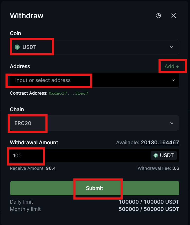 LeveX Withdraw information