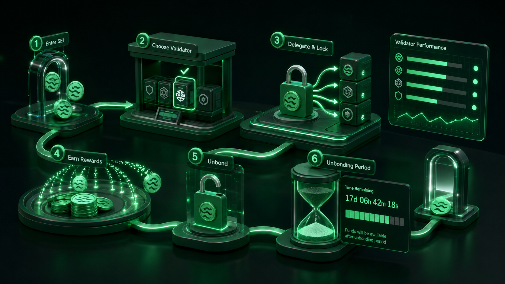 LeveX diagram of SEI delegated to validators for staking rewards