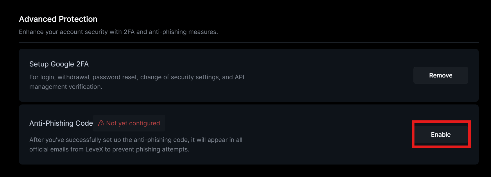 Enable LeveX Anti-phishing
