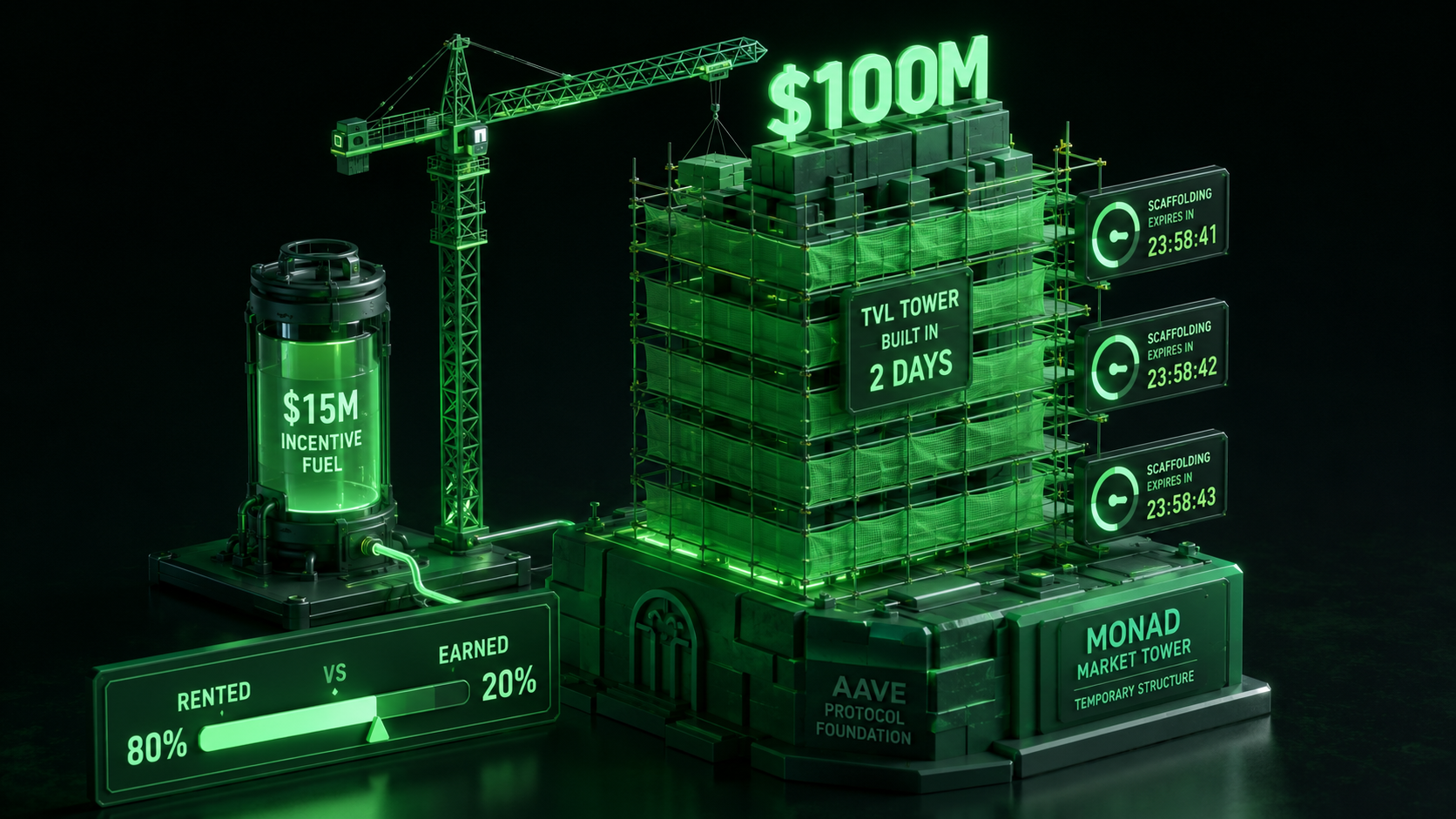 LeveX illustration of Aave's $100M Monad TVL built on rented incentives