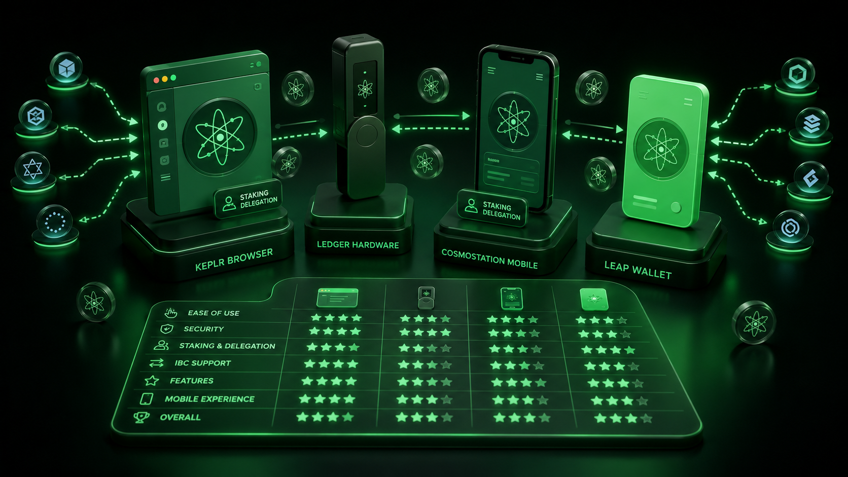 LeveX lineup of Keplr, Ledger, Cosmostation and Leap wallets for ATOM