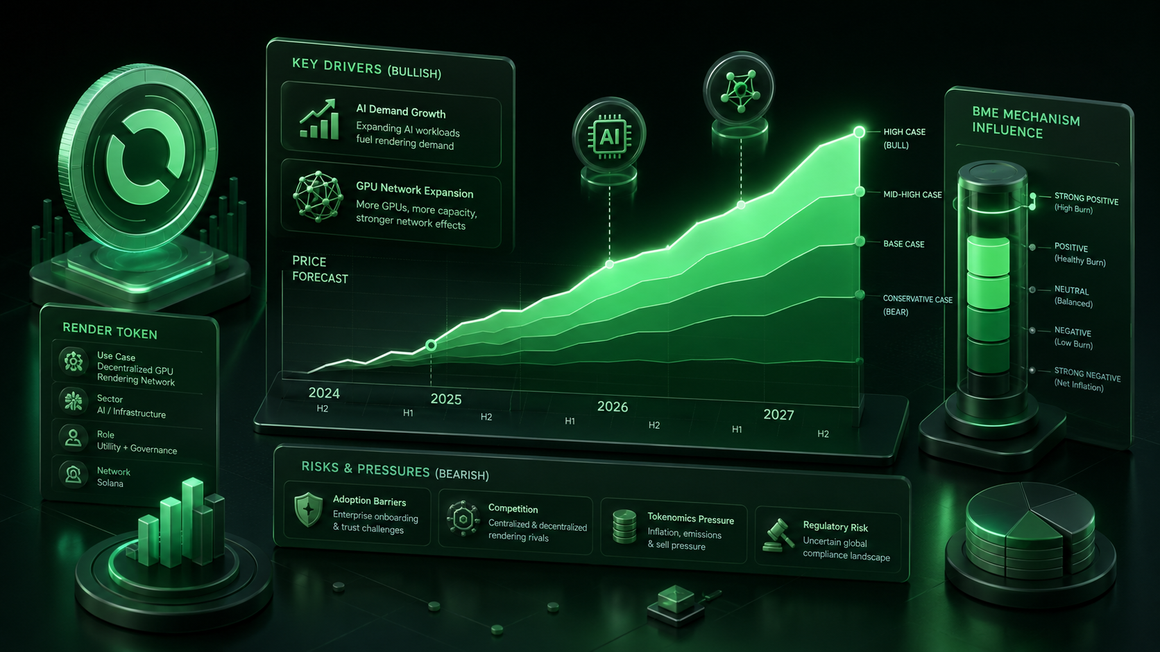 LeveX chart of RENDER forecast bands through 2027