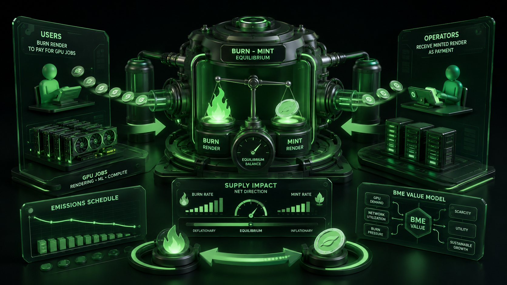 LeveX diagram of Render's burn-mint equilibrium paying GPU operators