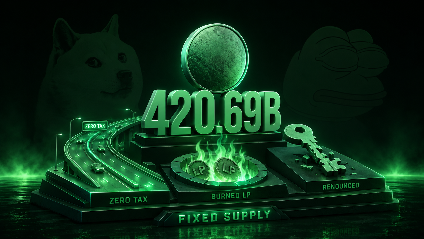 LeveX breakdown of NEIRO's 420.69B supply, zero tax and burned liquidity