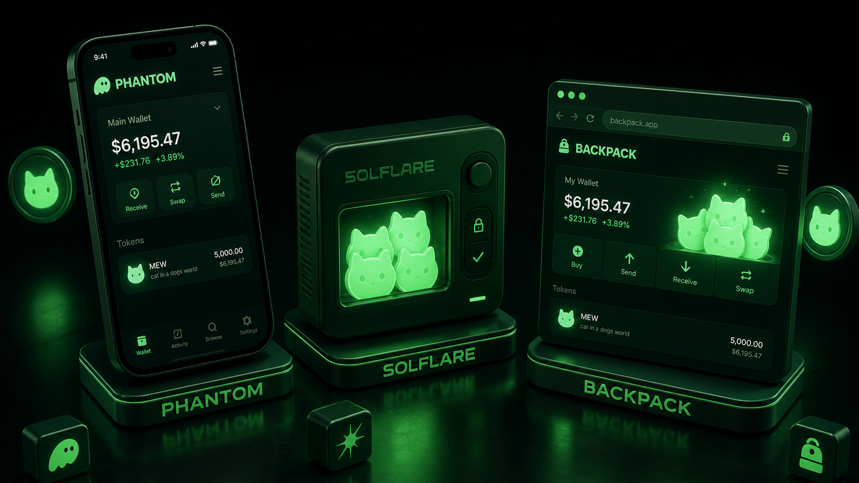 LeveX guide to Phantom, Solflare and Backpack wallets for MEW