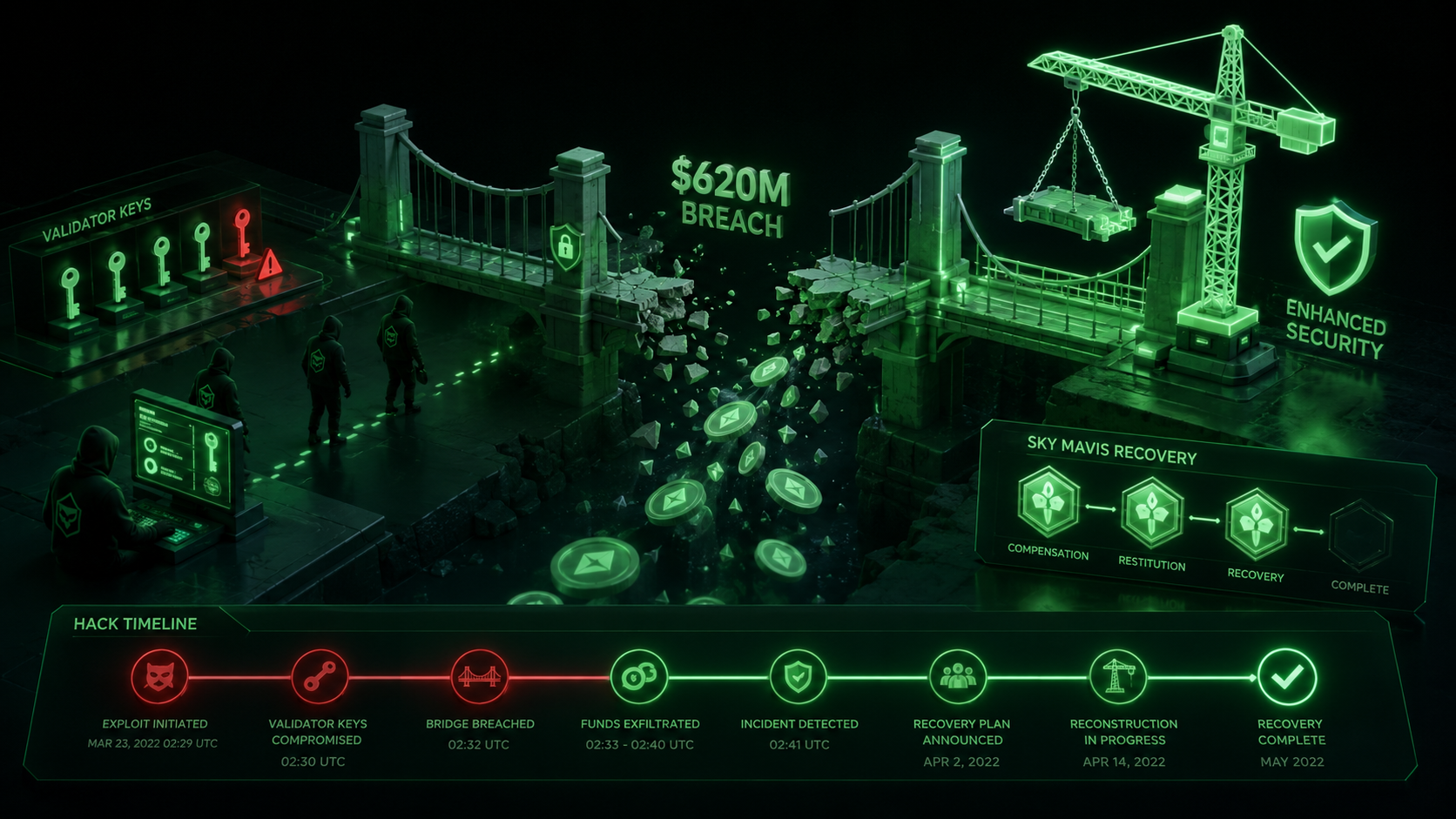 LeveX illustration of the $620M Lazarus breach of the Ronin bridge
