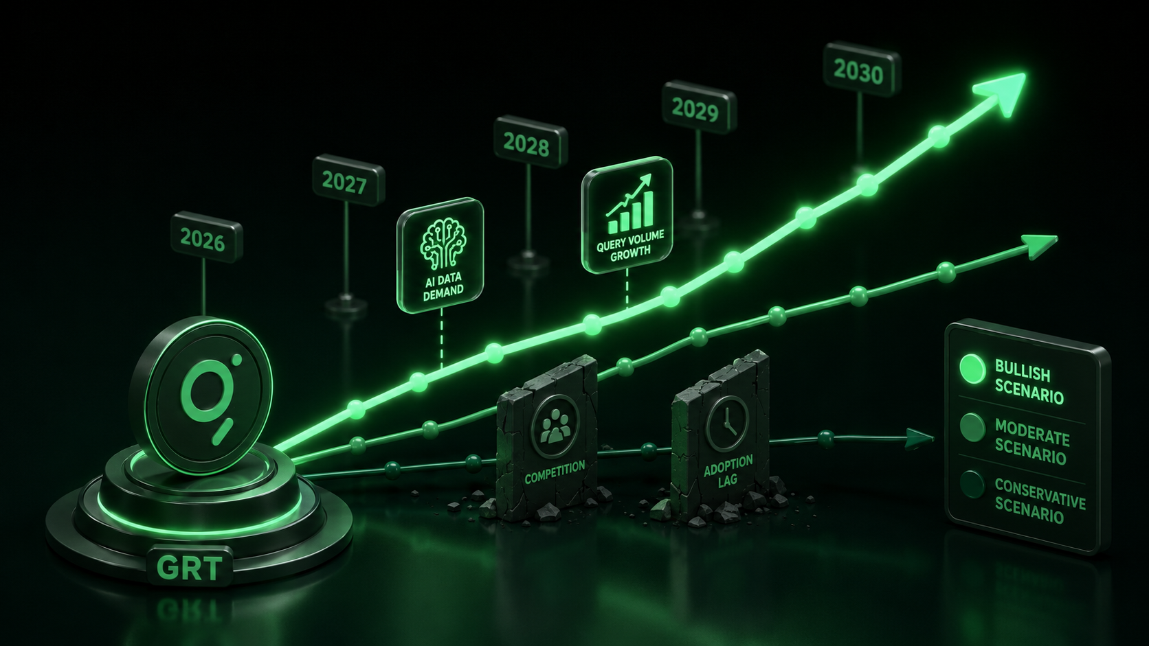 LeveX chart of GRT forecast paths from 2026 to 2030