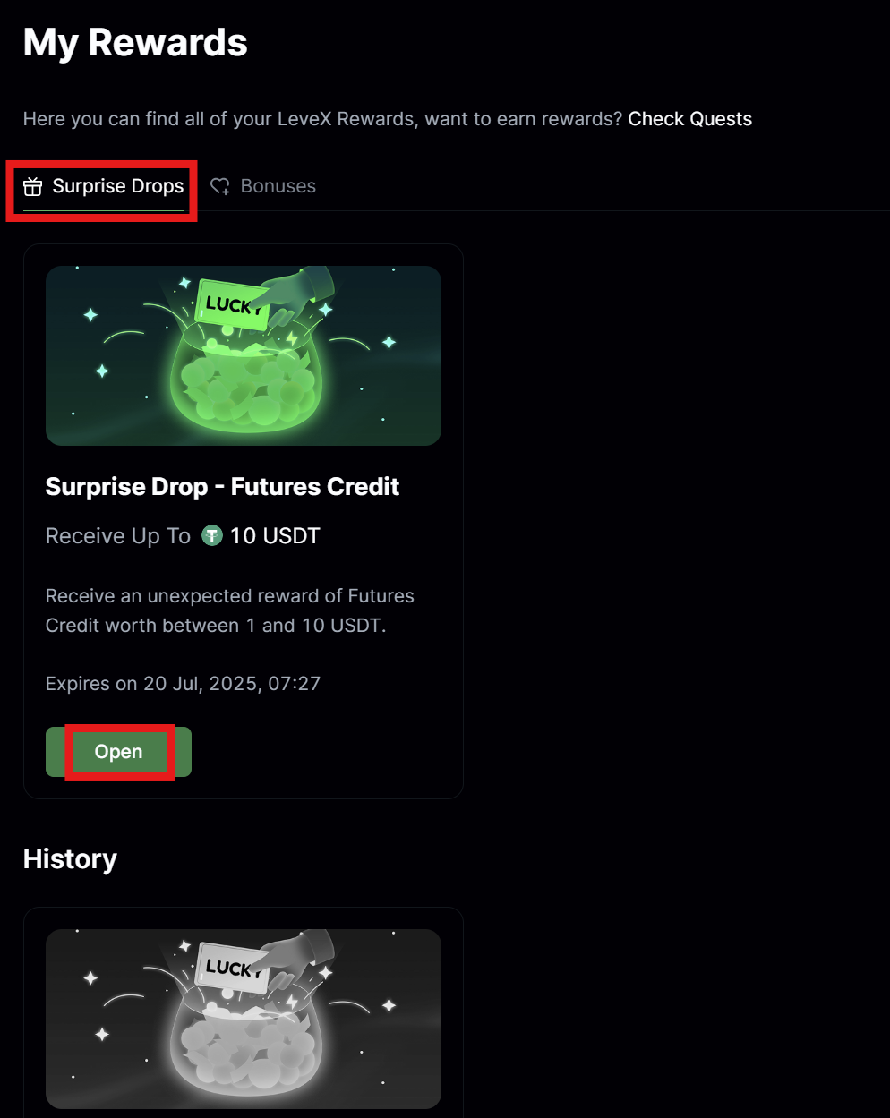 LeveX Quests rewards page