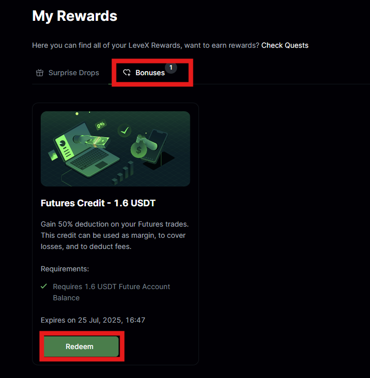 LeveX Quests bonus tab