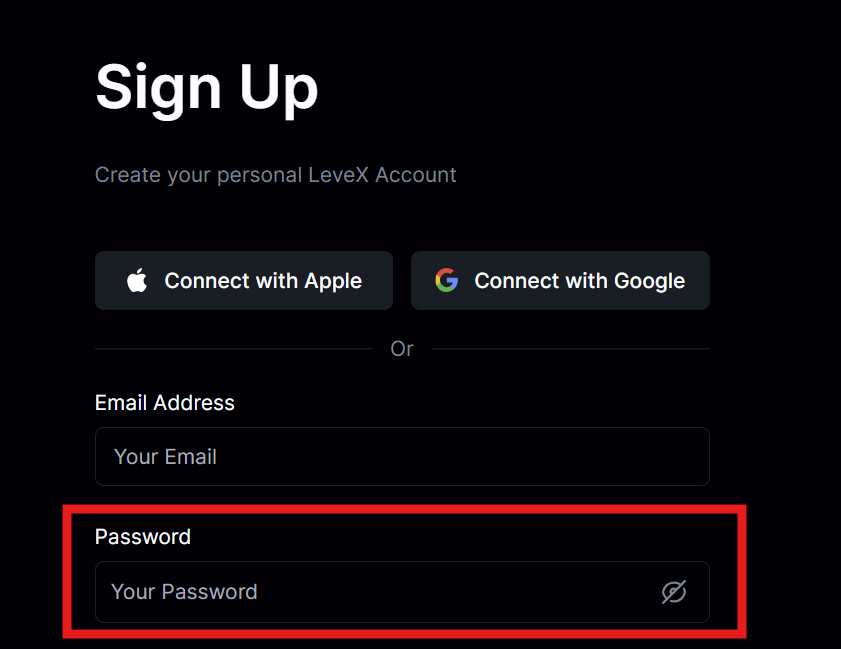 LeveX Register password