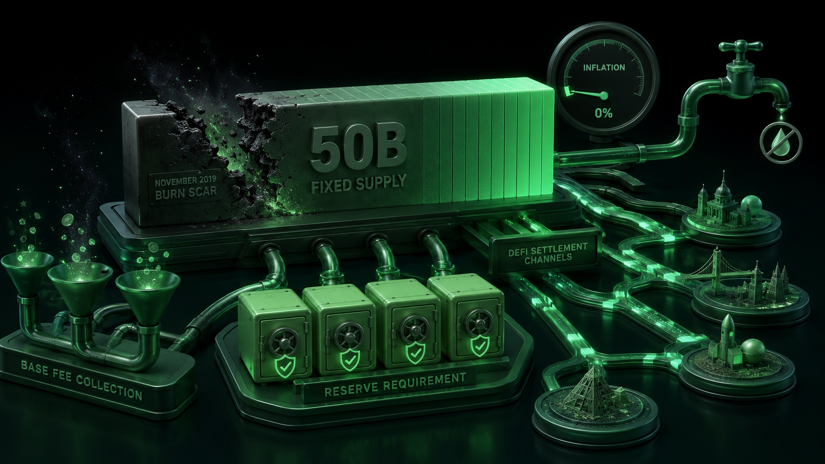 LeveX breakdown of XLM's 50B fixed supply and 2019 burn