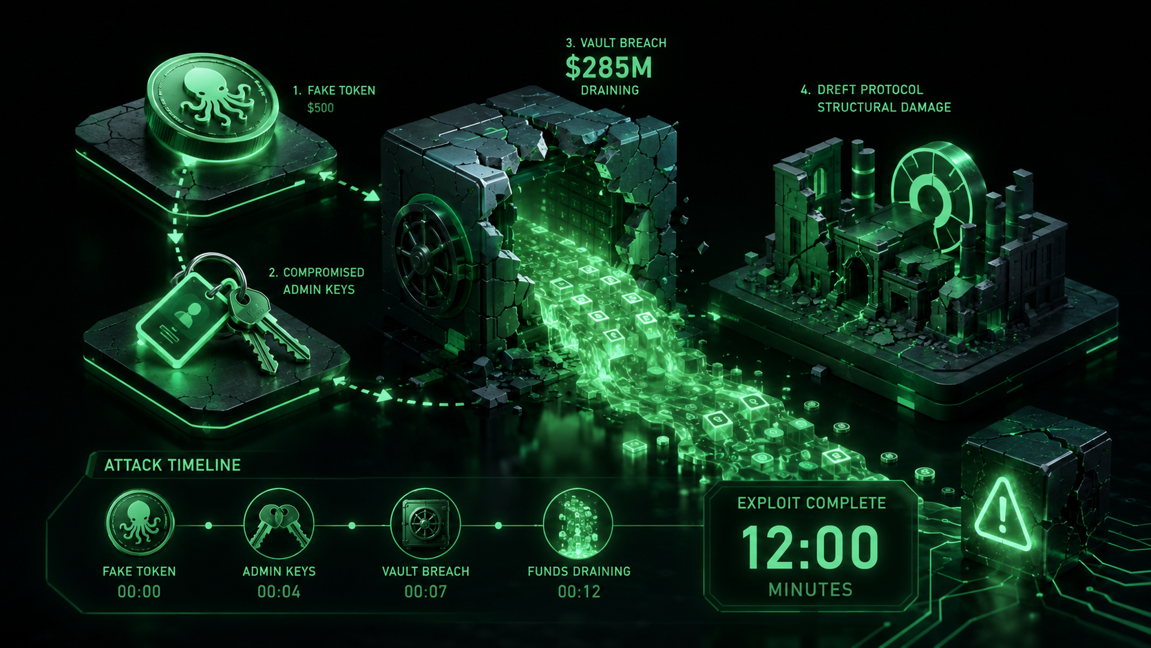 LeveX illustration of $285M drained from Drift in twelve minutes