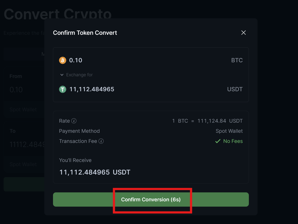 LeveX Convert Confirmation