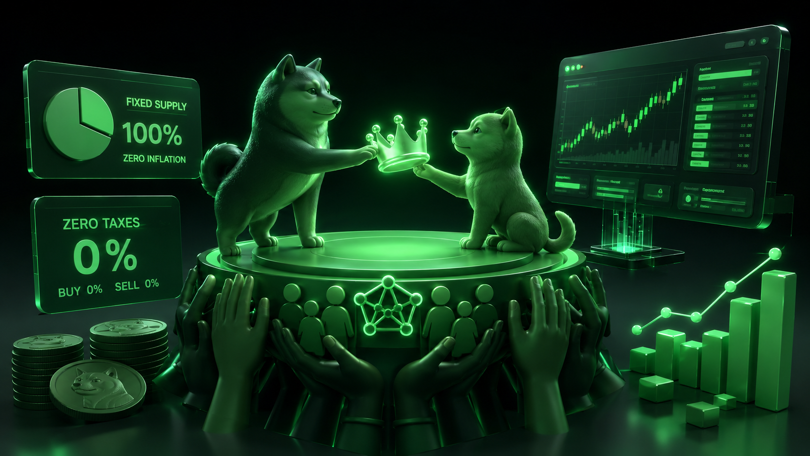 LeveX illustration of Dogecoin passing the meme coin crown to NEIRO