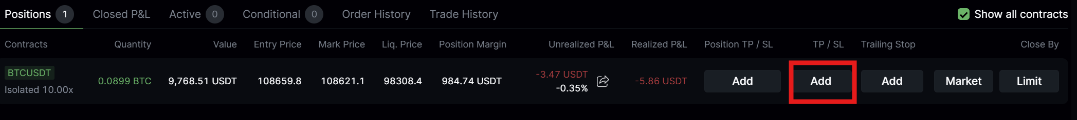 LeveX Futures add tp sl