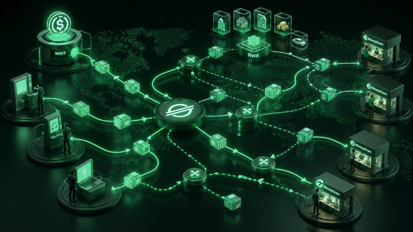 LeveX map of USDC moving over Stellar rails to MoneyGram cash-out points