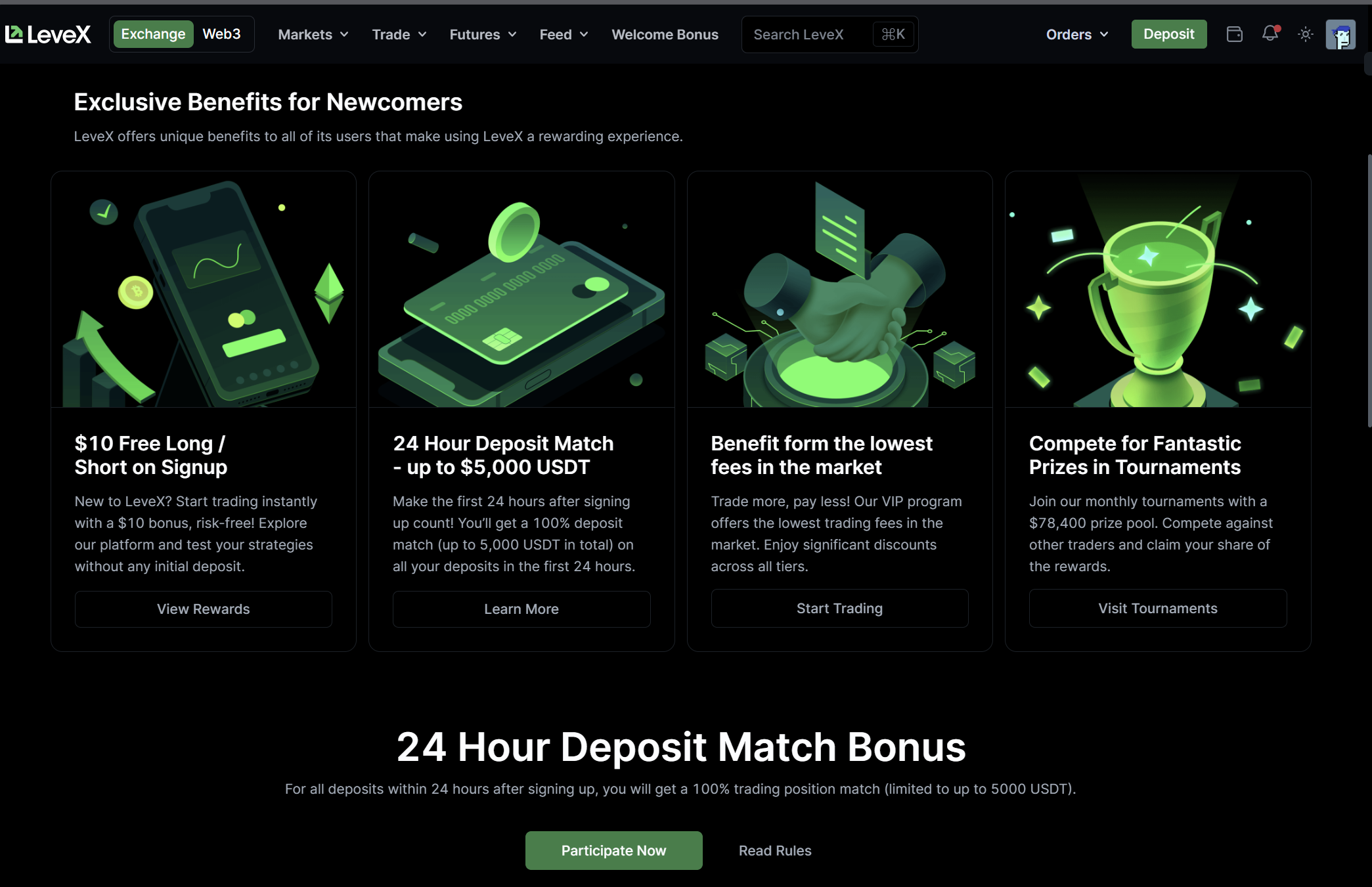 LeveX Welcome Bonus Page