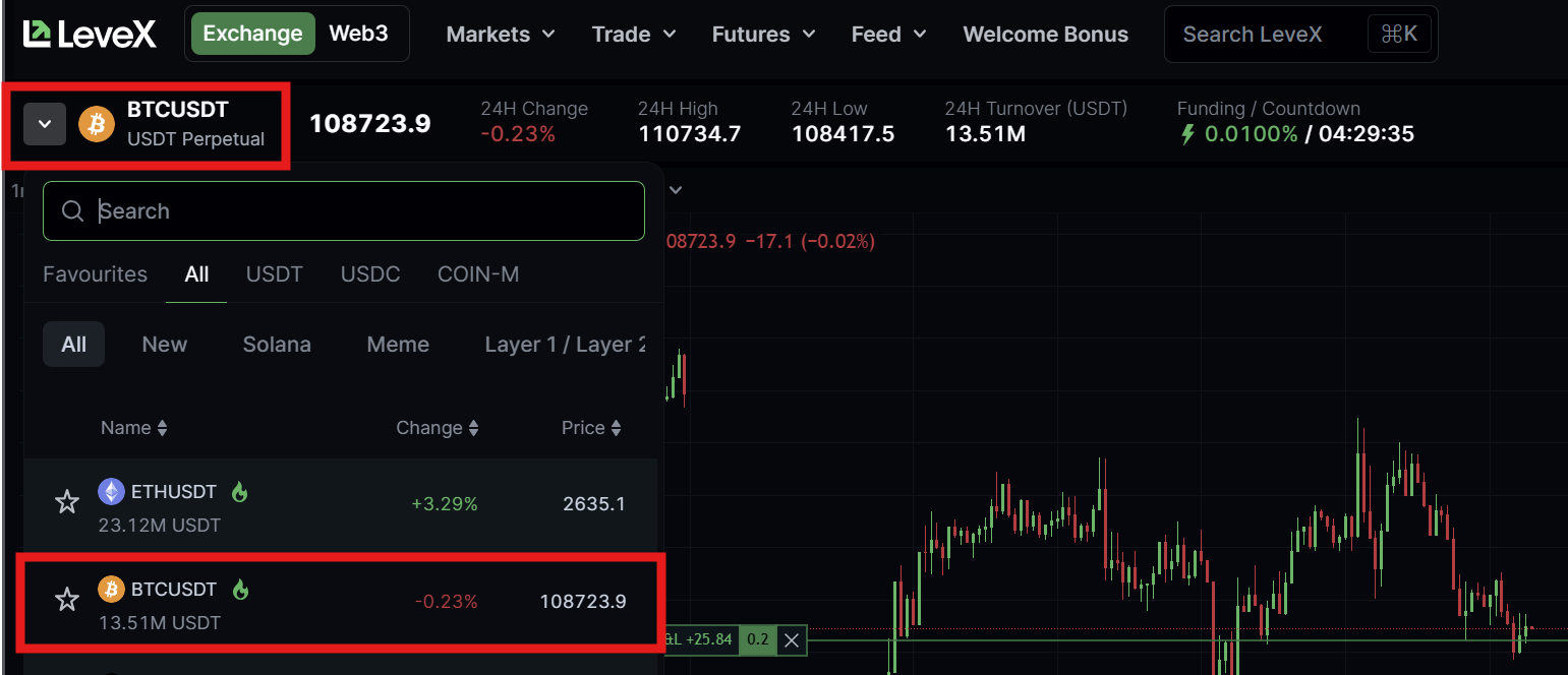 LeveX Futures choose pair