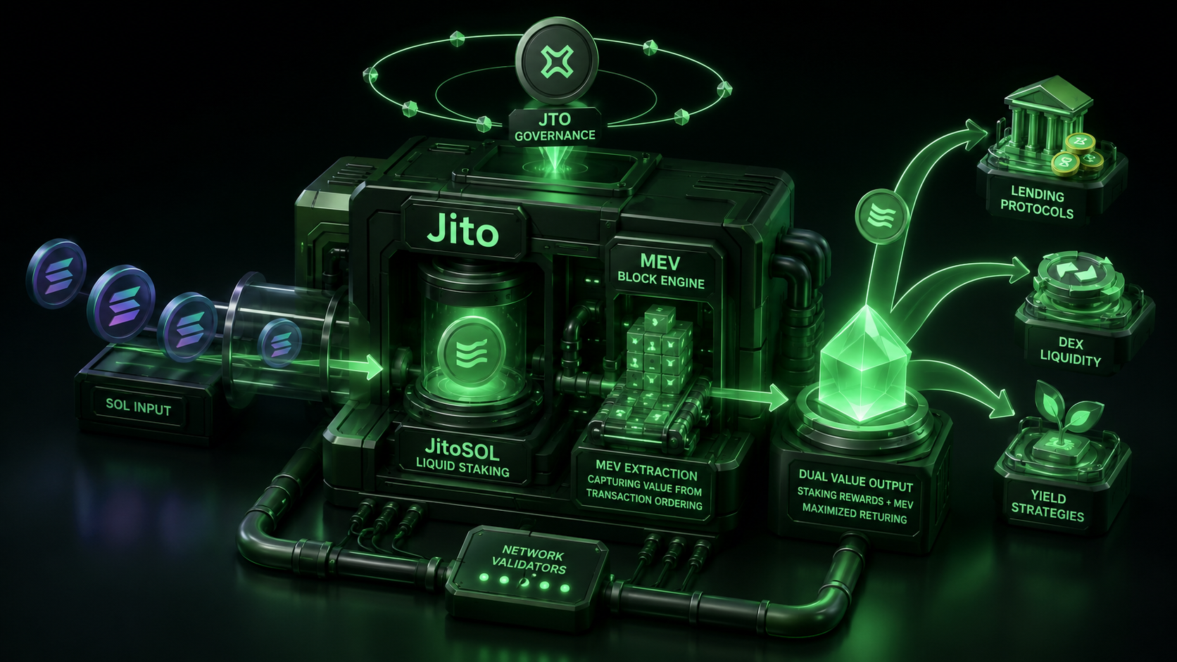 LeveX diagram of Jito turning SOL into JitoSOL while capturing MEV
