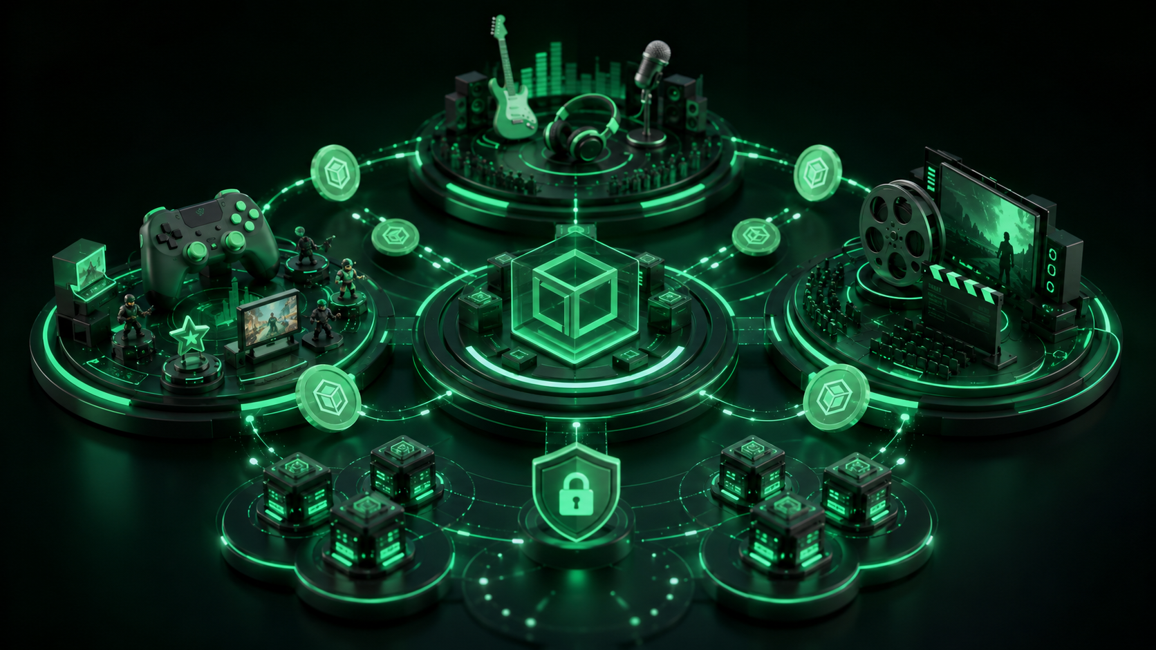 LeveX diagram of Gala's gaming, music and film arms on GalaChain