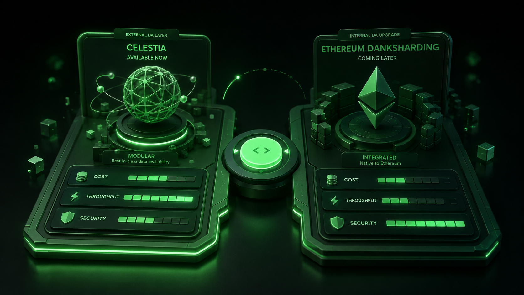 LeveX comparison of Celestia's external DA against Ethereum danksharding